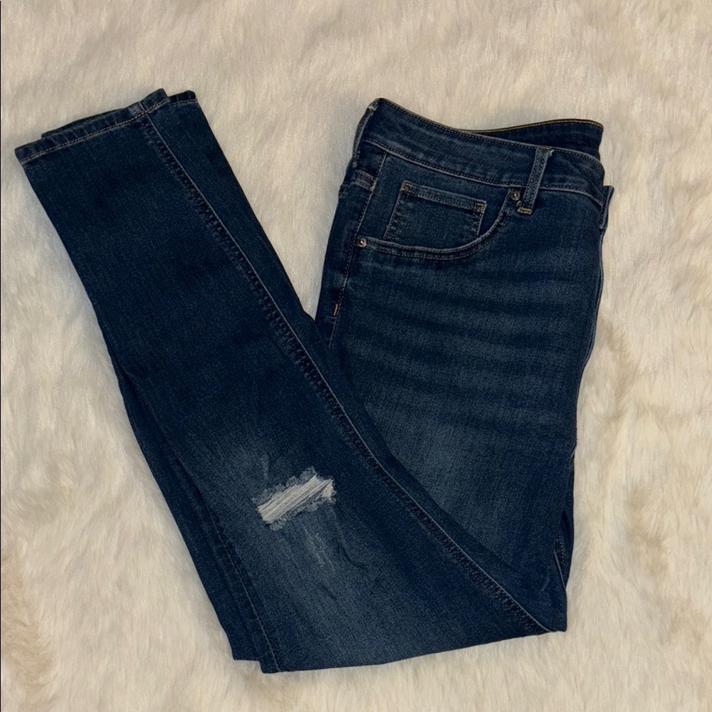 H&M Blue Skinny Jeans with Stretch and Distressed Detail